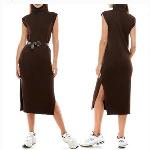 Sleeveless Brown Turtleneck Dress